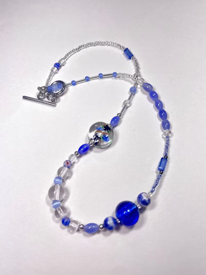 Sea Collection - 'Blue Wave' Glass Craft Heart Necklace