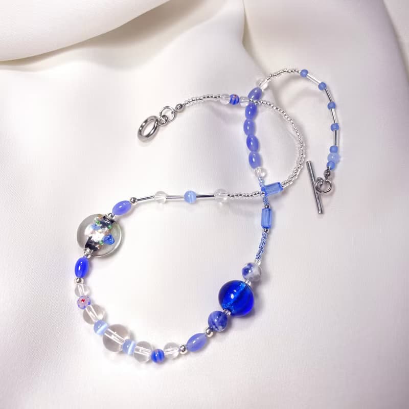 Sea Collection - 'Blue Wave' Glass Craft Heart Necklace