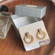 Vintage Christian Dior 閃石紐紋金圈耳夾