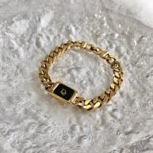 【 日本直送　名牌中古包 】Christian Dior クリスチャン ディオール ブレスレット ゴールド ロゴ プレート ストーン  piazzv