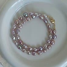 YuanPearl天然巴洛克珍珠紫粉珍珠項鏈溫柔氣質設計款項鏈