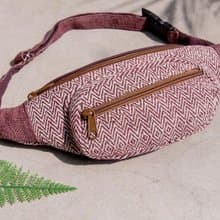 隨身腰包 棉麻腰包 手織布側背包 斜背包 胸前隨身包 單肩包-拿鐵