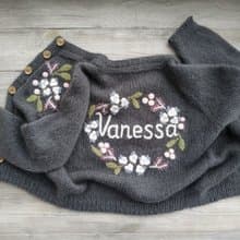 Flowers Adult Cardigan, hand knitted cardigan with embrodery