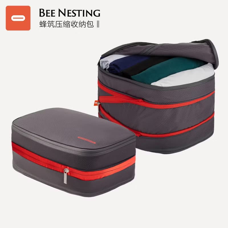 BeeNesting可壓縮防潑水旅行健身收納包15L - 灰红两个装