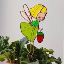 Flower fairy with berry. Stained Glass decoration for plants pots.The Suncatcher