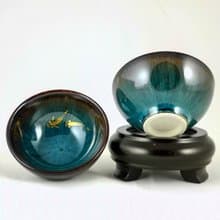 【大立窯】鎏金海神之眼(魚戲)天目對杯  (7.5 x 4公分款-2入/盒)