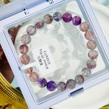 天然透體細閃多髮紅紫漸層彩超七8.5mm19.95g三輪骨幹高頻水晶