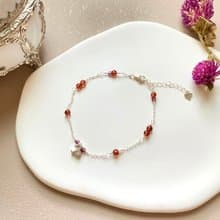 【Kimiko手作飾品】 一月誕生石系列 摩羯座橙石榴純銀手鍊