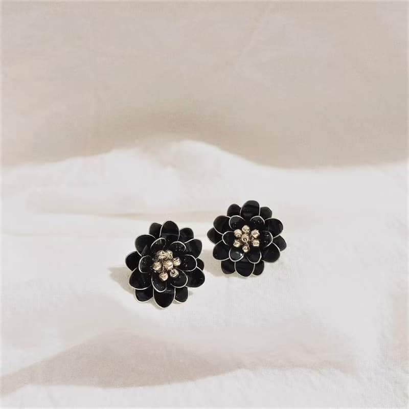 極黑大理花 2way兩戴 手作樹脂耳環 耳夾 禮物 UV穿搭配件