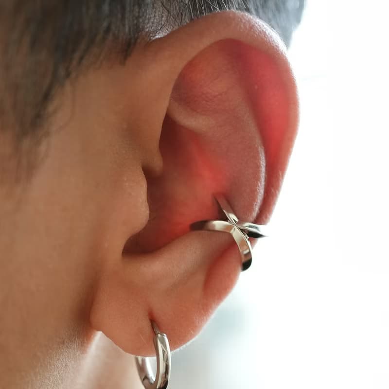 【禮物】X形前後兩戴 純銀無痛耳骨夾中性男女耳飾イヤーカフ