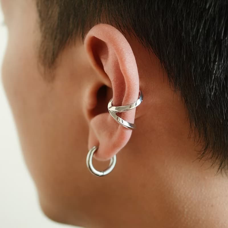 【禮物】X形前後兩戴 純銀無痛耳骨夾中性男女耳飾イヤーカフ