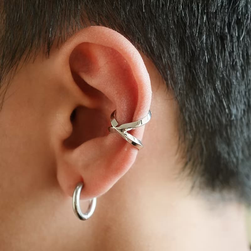 【禮物】X形前後兩戴 純銀無痛耳骨夾中性男女耳飾イヤーカフ