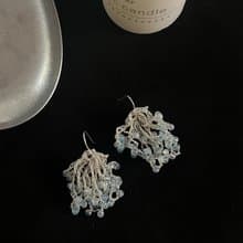 原創天然海藍寶純銀鉤織耳環 清新自然 禮物