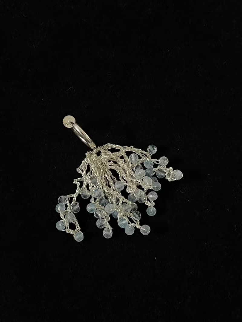 原創天然海藍寶純銀鉤織耳環 清新自然 禮物