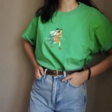 Birdddland原創手繪圖案 Swing復古重磅Tshirt 夏日綠色 禮物