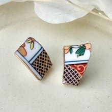 【金具が選べる】有田焼　金継ぎ　ピアス　イヤリング　花柄　リーフ柄　和柄　伝統工芸　No.172