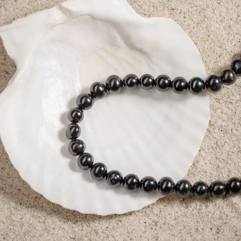天然黑色淡水珍珠項鍊 8–9mm 銀色延長鏈 極簡時尚 聖誕節禮物