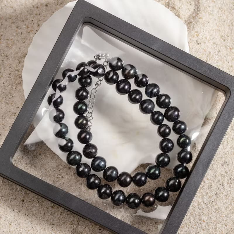 天然黑色淡水珍珠項鍊 8–9mm 銀色延長鏈 極簡時尚 聖誕節禮物