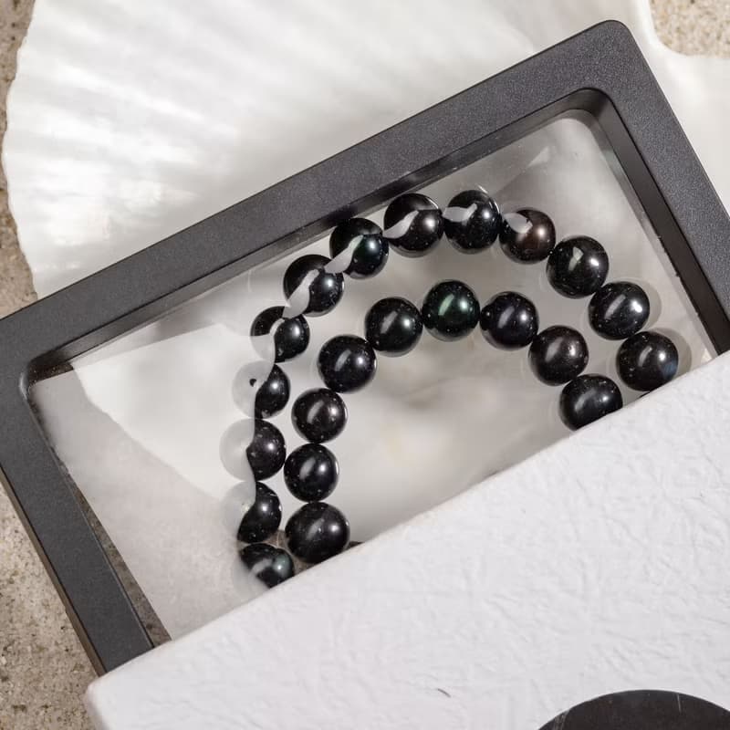天然黑色淡水珍珠項鍊 8–9mm 銀色延長鏈 極簡時尚 聖誕節禮物