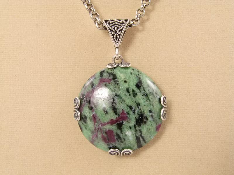 Ruby in Zoisite Mint Sage Green Stone Victorian Pendant Necklace Woman Jewelry