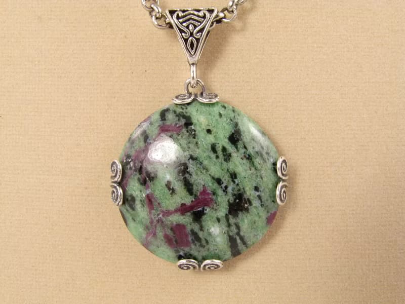 Ruby in Zoisite Mint Sage Green Stone Victorian Pendant Necklace Woman Jewelry