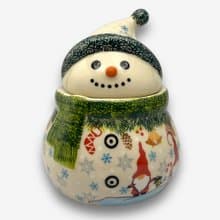 波蘭手繪手工陶-雪人收納罐 (小) 15cm 聖誕精靈系列 設計師款