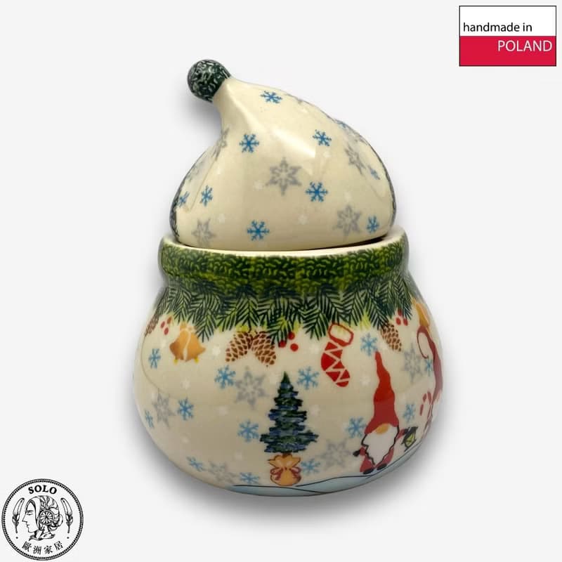 波蘭手繪手工陶-雪人收納罐 (小) 15cm 聖誕精靈系列 設計師款
