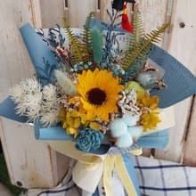 快速出貨畢業季藍綠向日葵梯形提袋花束 桌花 盆花 乾燥花 婚禮