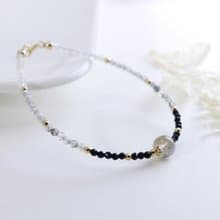 月光石 黑尖晶 黑髮晶14KGF 極細手鍊