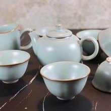 【送禮好物】祥億窯 汝窯天青 圓滿葵口茶具組 安心出貨