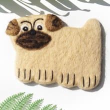 情人節禮物 森林系動物羊毛氈動物杯墊-巴哥小狗吸水杯墊 毛小孩