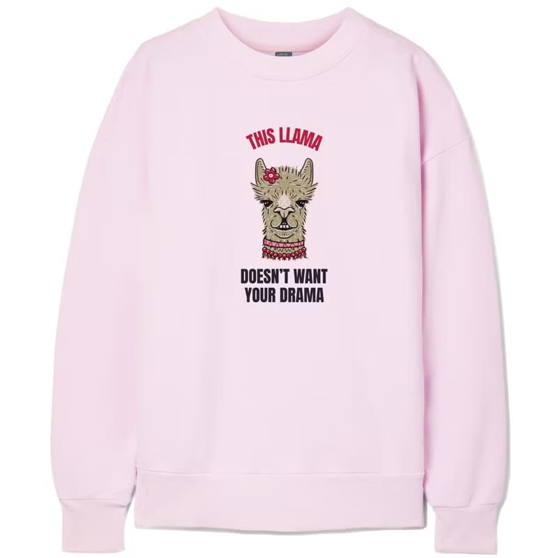 THIS LLAMA 中性大學T 刷毛 淺粉 秋冬禮物快速羊駝草泥馬