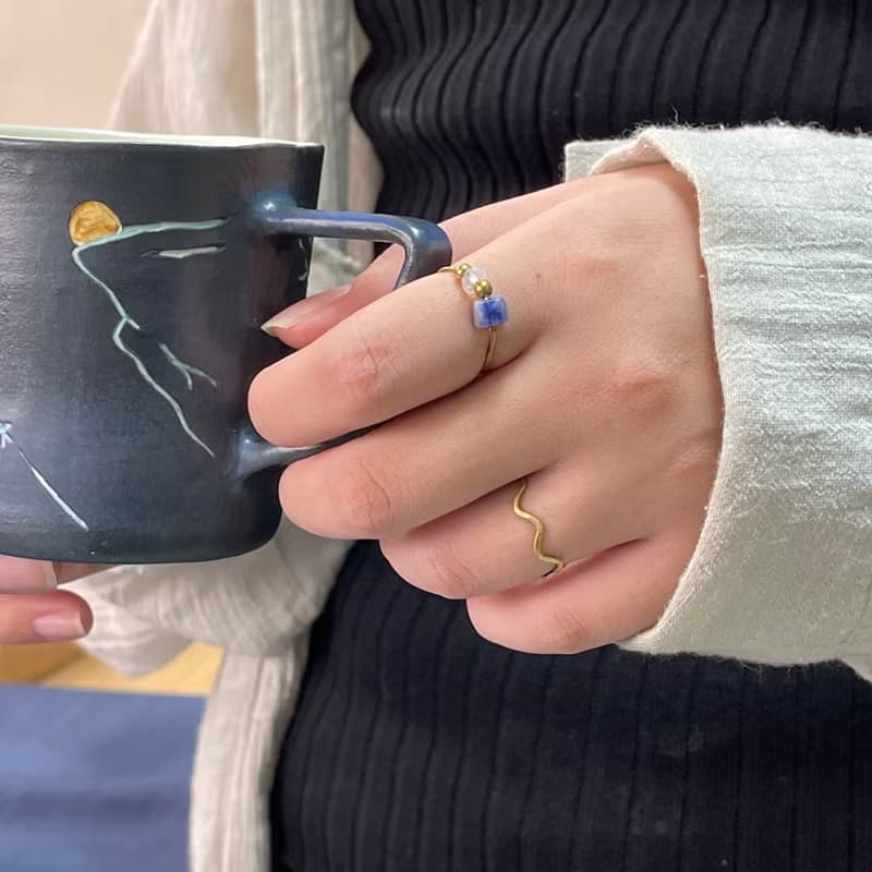 老林雜貨 | 天然石黃銅戒 方圓 (蘇打石/白松石)