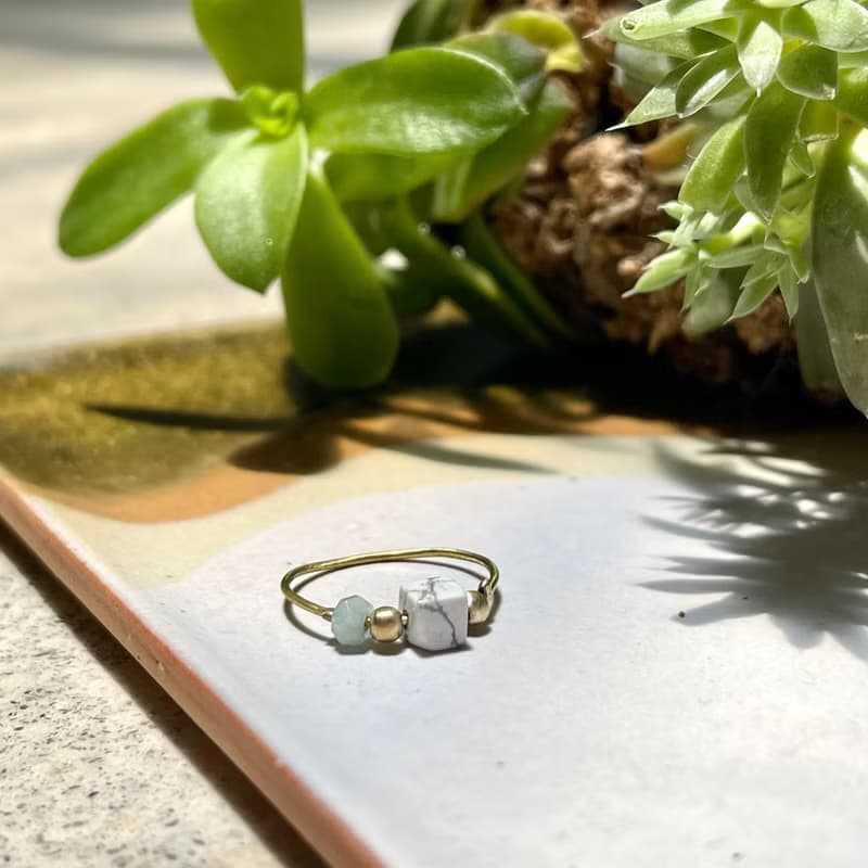 老林雜貨 | 天然石黃銅戒 方圓 (蘇打石/白松石)