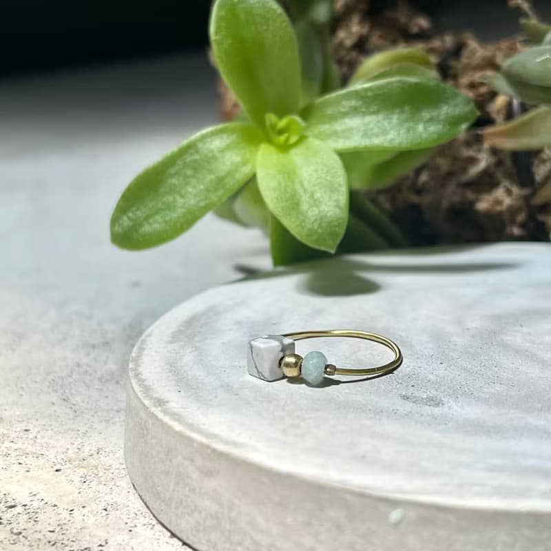 老林雜貨 | 天然石黃銅戒 方圓 (蘇打石/白松石)