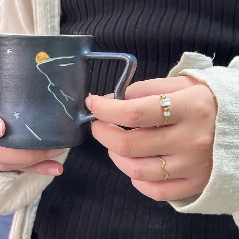 老林雜貨 | 天然石黃銅戒 方圓 (蘇打石/白松石)