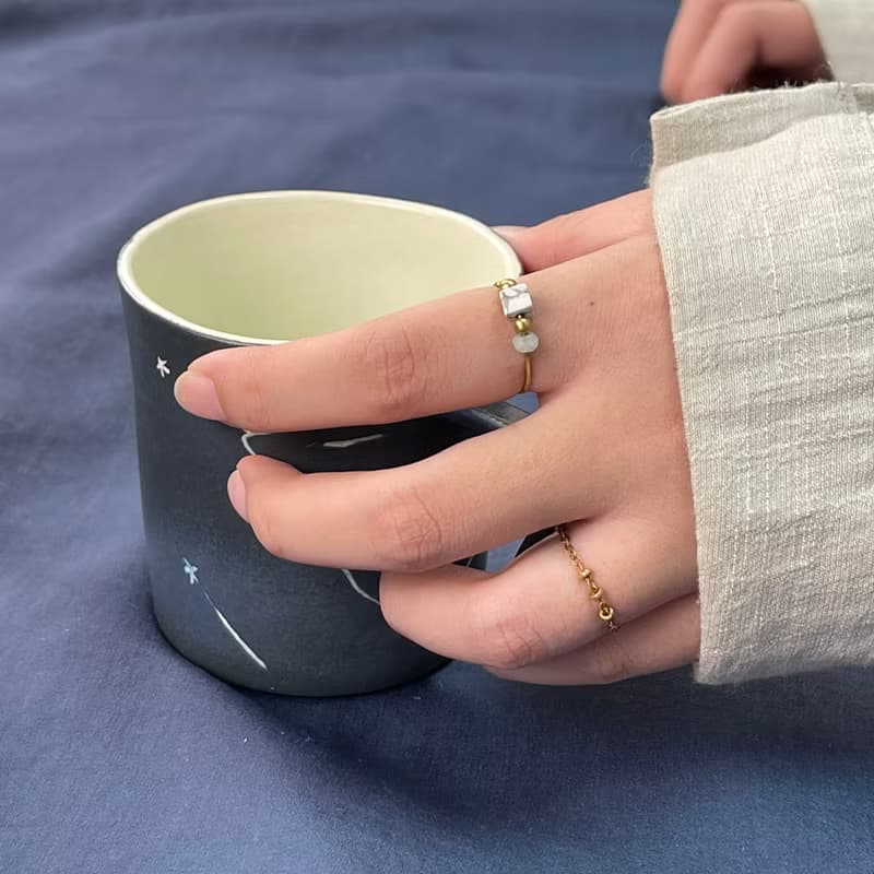 老林雜貨 | 天然石黃銅戒 方圓 (蘇打石/白松石)