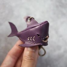 純手工製 迷你 紫色 鯊魚 鑰匙圈 shark Key holder