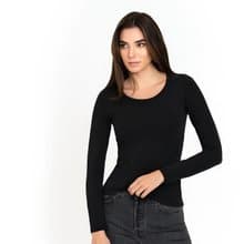 北歐極簡 - 透氣貼身經典長袖有機棉圓領Tee / T-shirt 女(黑)