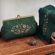植物染手工刺繡口金包