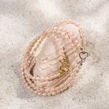 天然粉色米型珍珠項鍊 6–7mm 金/銀愛心扣 浪漫時尚 紀念日禮物