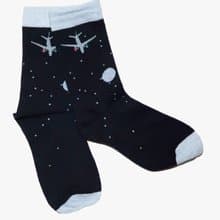 ギフトに　夜空の飛行機柄のラメラメ ソックス 靴下　レディース/メンズ