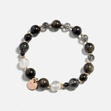 黑髮晶金沙黑曜石白幽靈14K包金手鍊 不怕小人 水晶