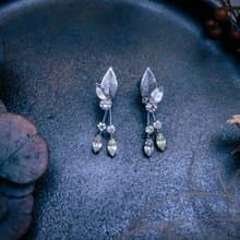 Krementz 銀葉流蘇垂墜耳環—美國古董首飾 Vintage Jewelry