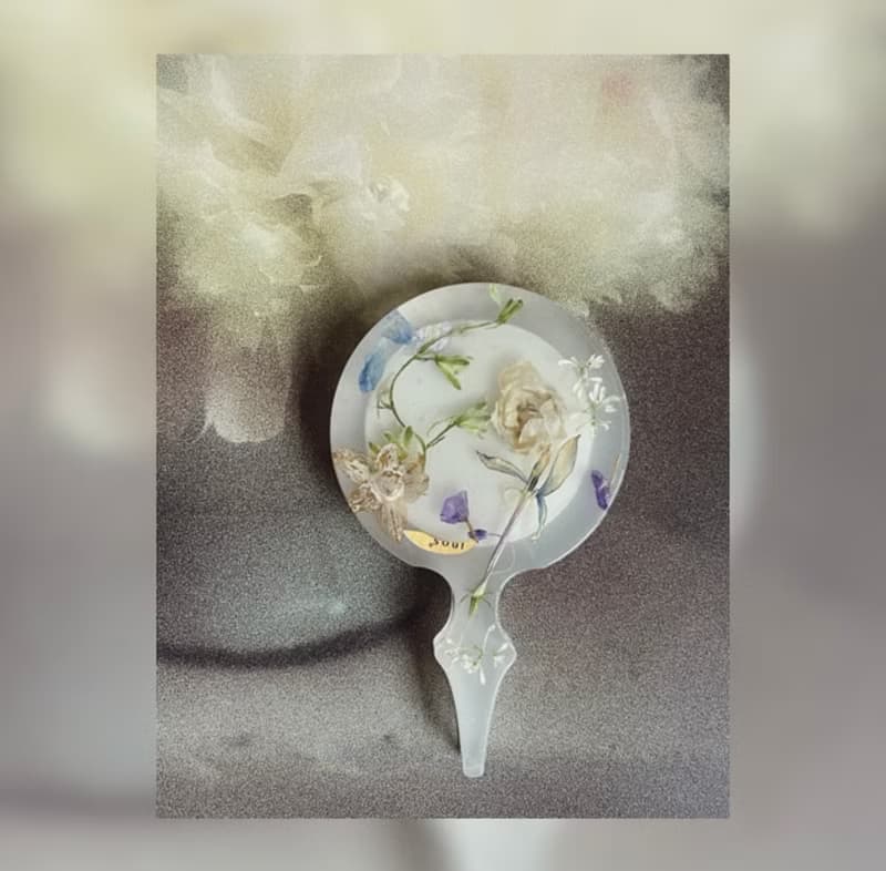 純手工繁花隨身鏡白色禮盒+絲綢袋+花語卡+禮袋+貼紙