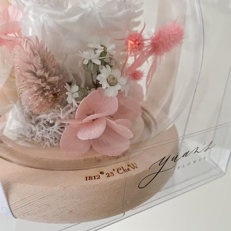 永生花康乃馨 小夜燈 母親節禮物 乾燥花花束 質感永生花玻璃罩
