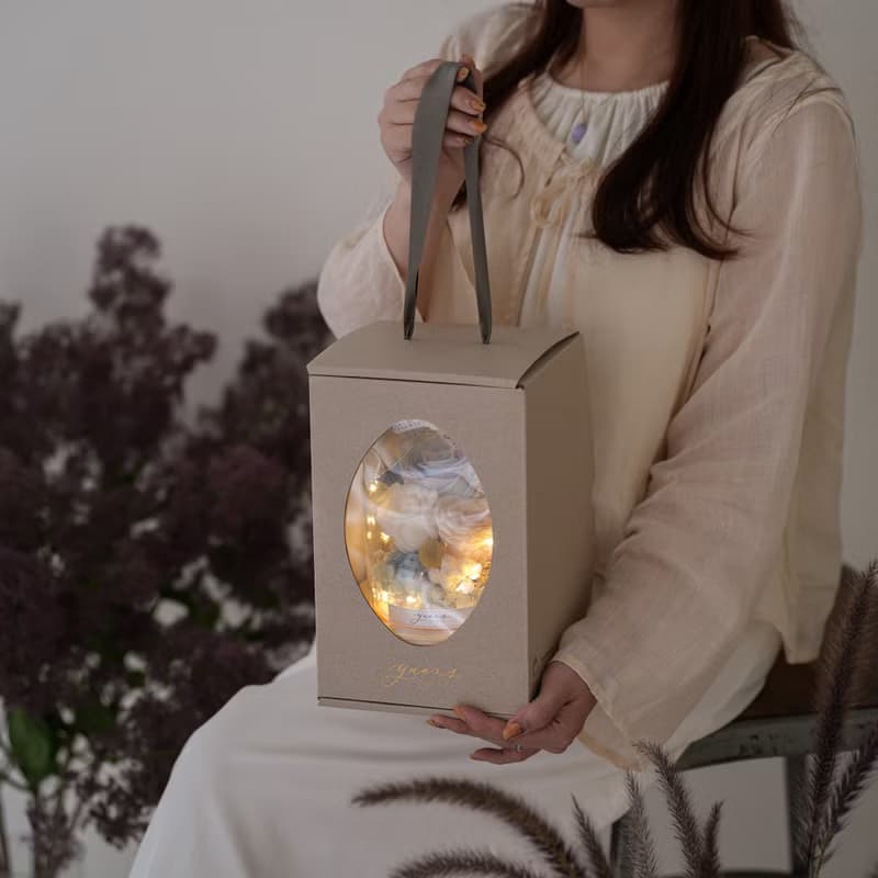 永生花康乃馨 小夜燈 母親節禮物 乾燥花花束 質感永生花玻璃罩