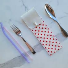 【可放22cm吸管】防水環保餐具袋 / 筆袋 親子餐具袋 可愛點點兔