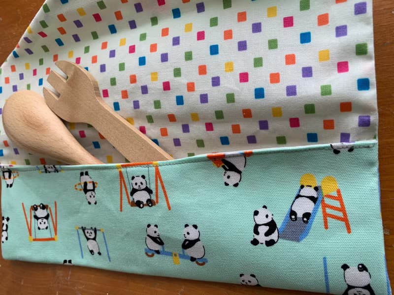 文青風環保筷袋  圓圓愛運動 淺綠 手作餐具袋.交換禮物.嚴選最