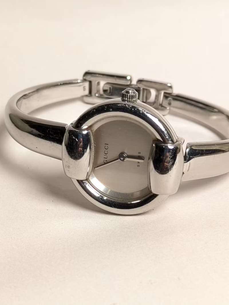 GUCCI vintage quartz watch 銀色盤手環式古董石英錶